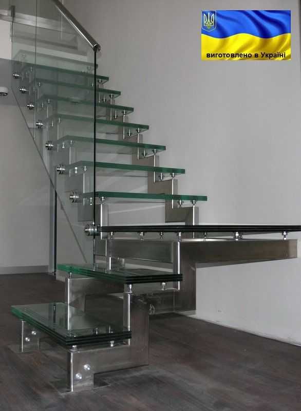 Скляні перила для сходів. Стеклянные перила для лестницы и балкона.