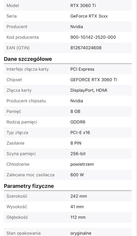 Geforce RTX 3060Ti 8GB Founders Edition
