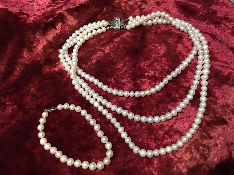 Винтажный очень красивый набор бусы и браслет натуральный жемчуг