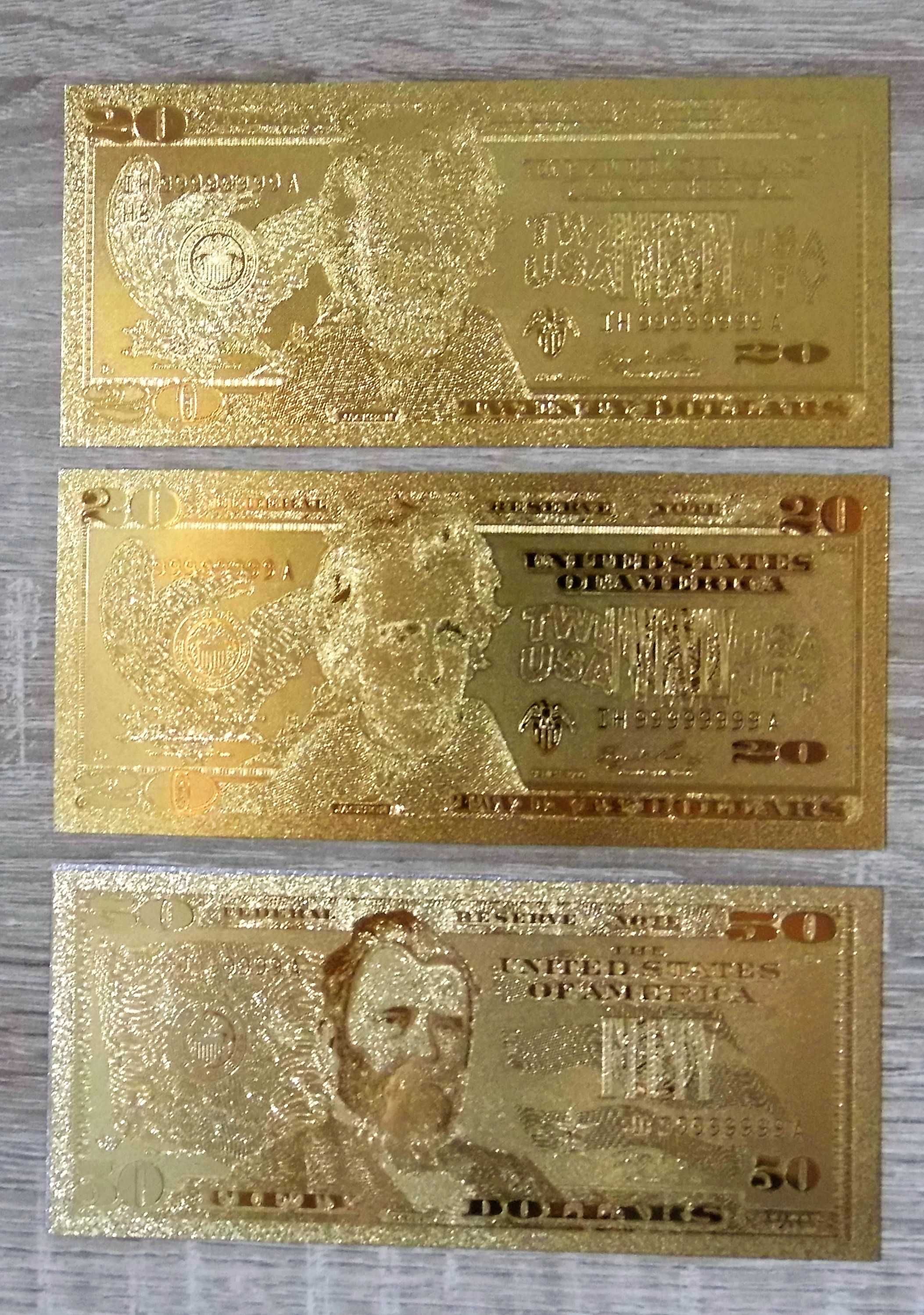 Zestaw banknotów pozłacanych: Dolary i Euro