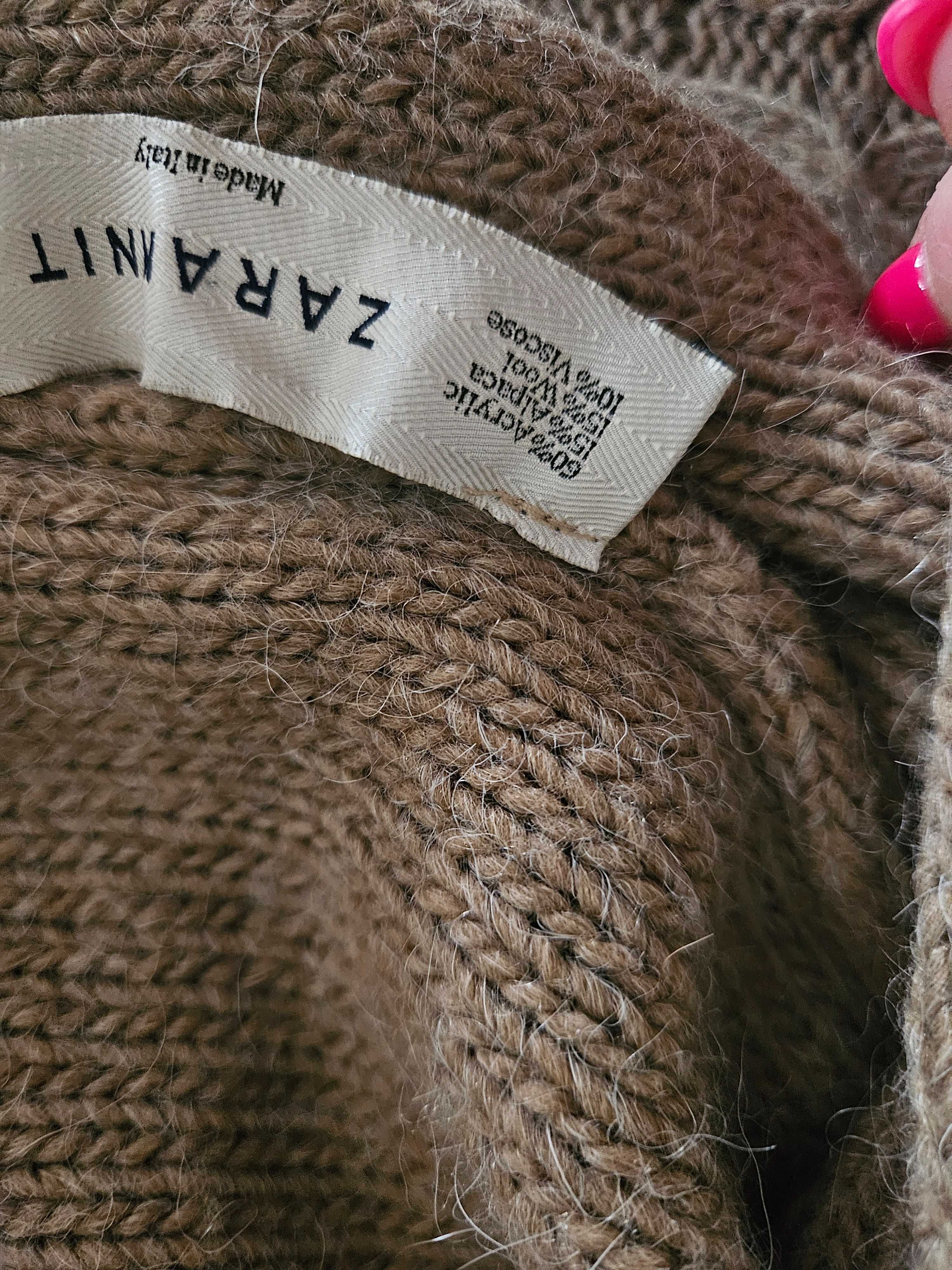 Zara knit długi sweter z alpaka i wełną tunika golf rozmiar L