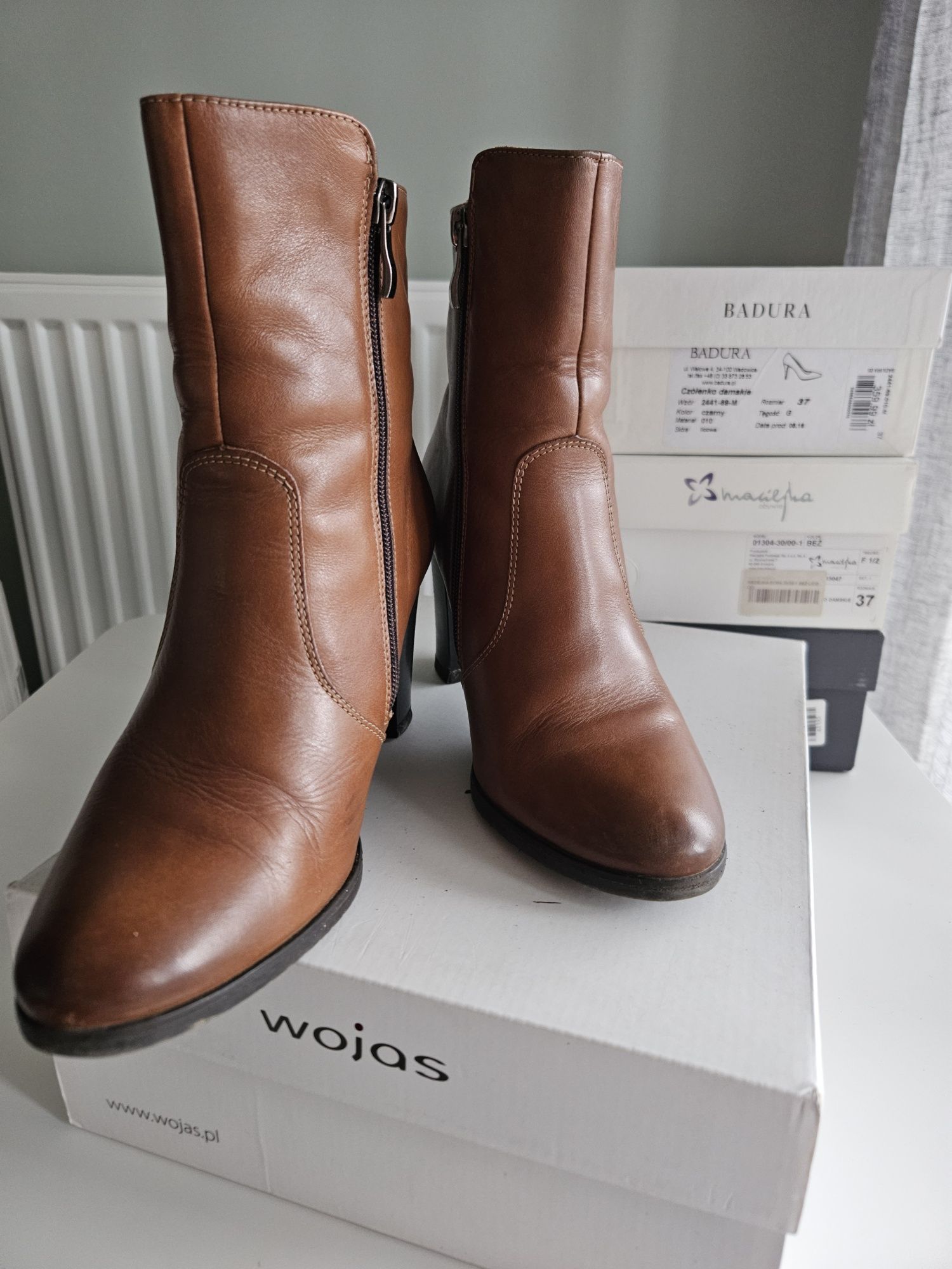 Wojas botki skórzane damskie jasny brązowe camel rozmiar 38