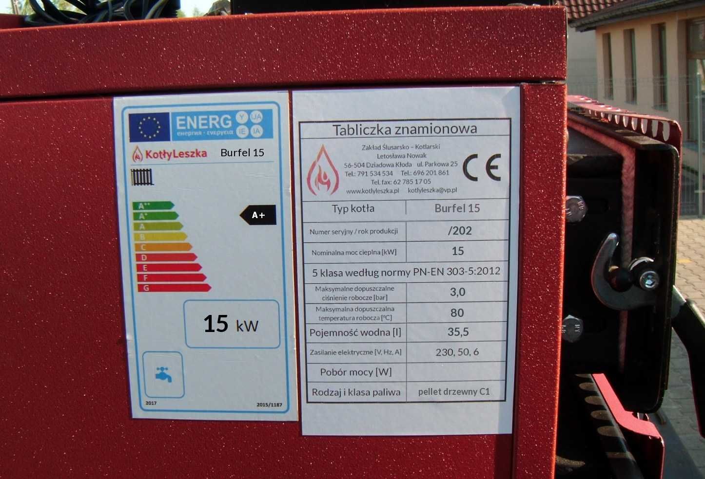 Kocioł piec c.o. 5 klasa BURFEL 15 kW pellet ekoprojekt kotlyleszka