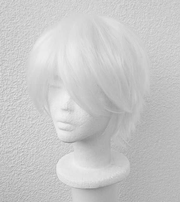 Krótka biała peruka cosplay wig z grzywką męska męski Kaneki Ken