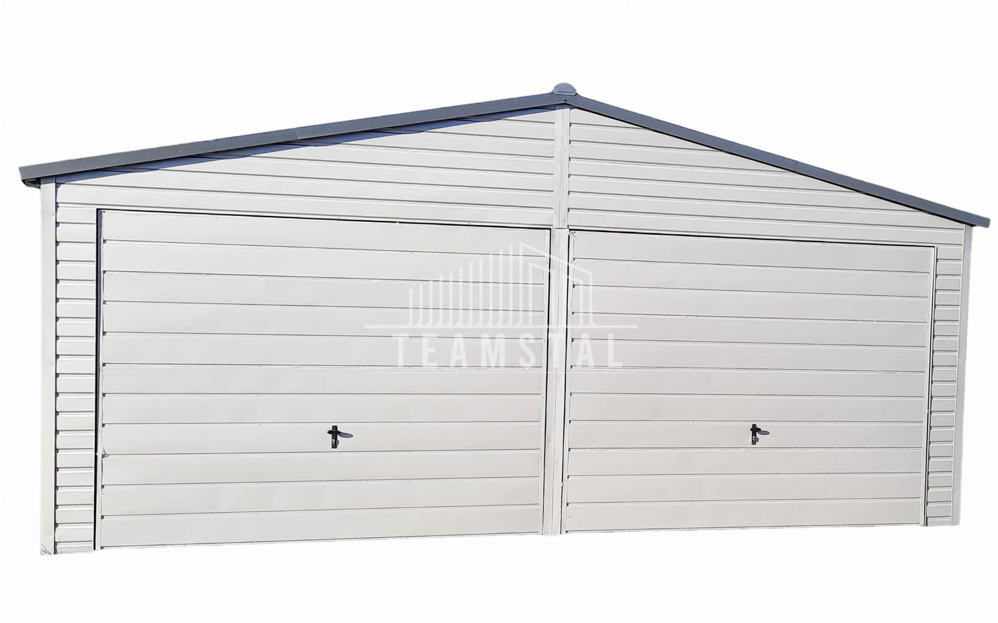 GARAŻ BLASZANY 6,5m x 6m dwuspad 2x Brama biały + antracyt TS292