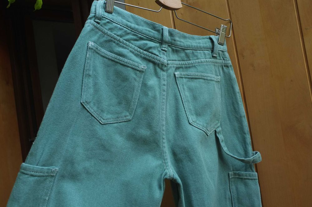 szerokie zielone jeansy Lioness Australia grube baggy lowwaist bojówki