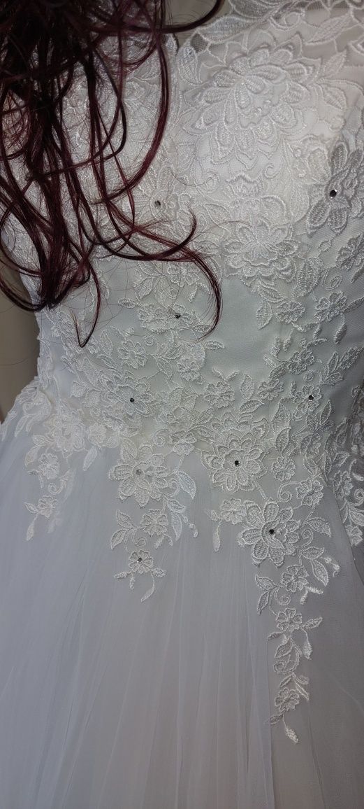Suknia ślubna śnieżnobiała tiul koronka 38 M