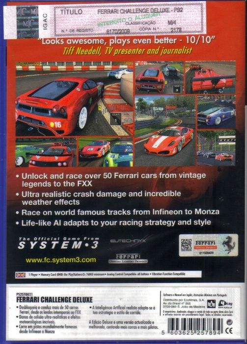 Jogo PS2 FERRARI Challenge Deluxe - NOVO! A Estrear! SELADO!