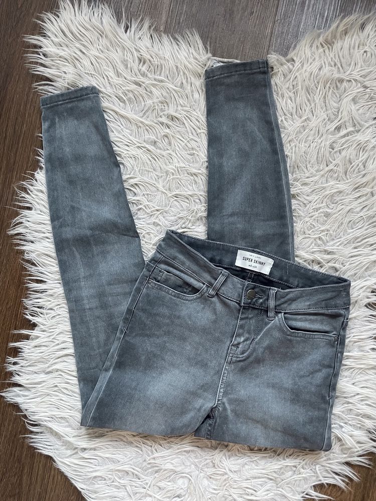 szare spodnke rurki jeansowe dżinsy super skinny jeans new look 34 l