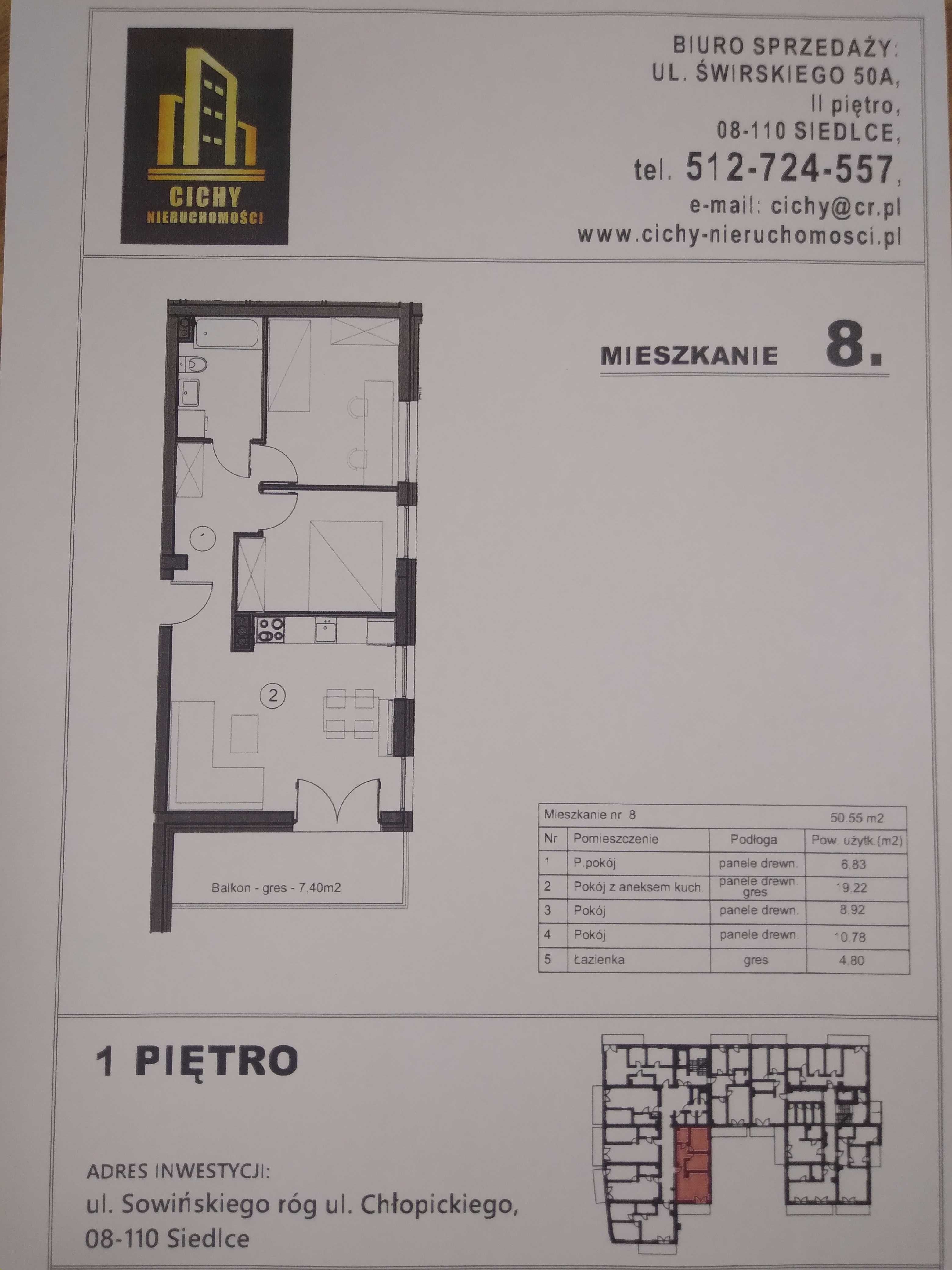 Nowe mieszkanie, Siedlce, ul. Sowińskiego, 50,55 m2