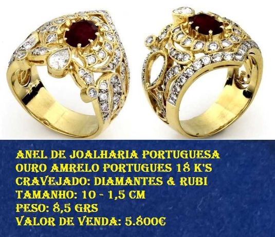 Joalharia Portuguesa - Anéis - Ouro Amarelo Lei Português 19,2 K's