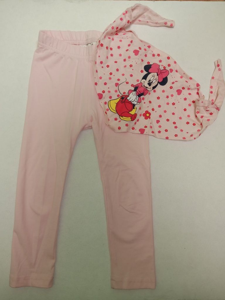 KappAhl r.92 różowe legginsy, chusta, apaszka Disney Myszka Mnnie.