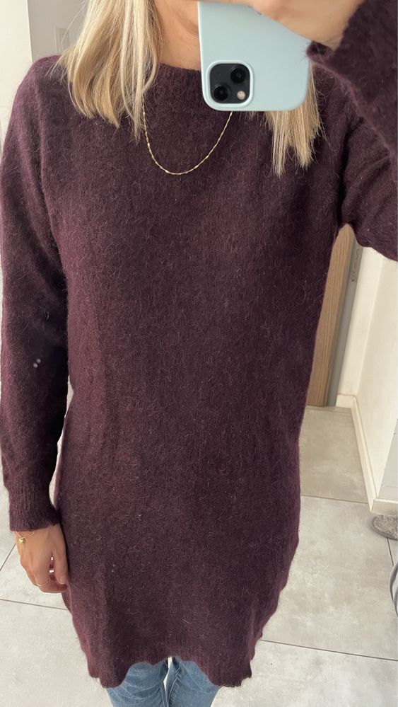 Welniana tunika sukienka bordo moher welna Xs/s Magasin