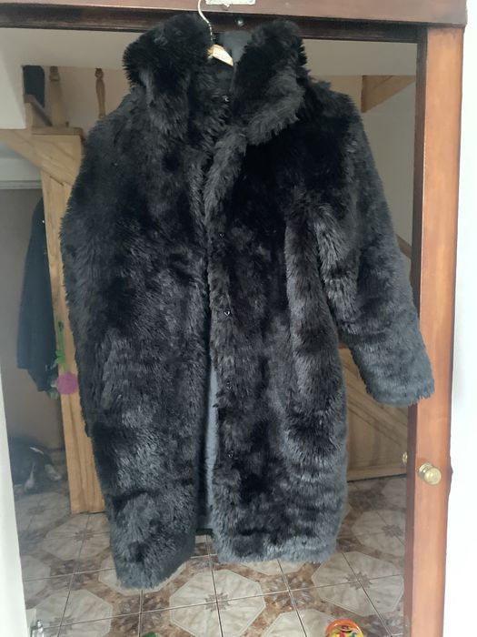 Gruba futrzana futerko dłuższa kurtka MONKL z kapturem kieszenie S