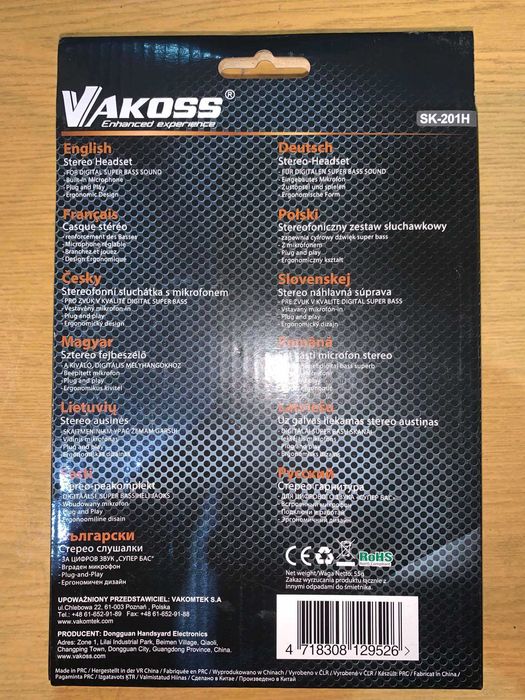 Nowe słuchawki z mikrofonem Vakoss SK-201H – zestaw stereo