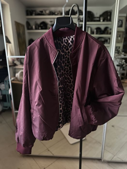 Kurtka burgund panterka dwustronna płaszcz katana żakiet bomberka
