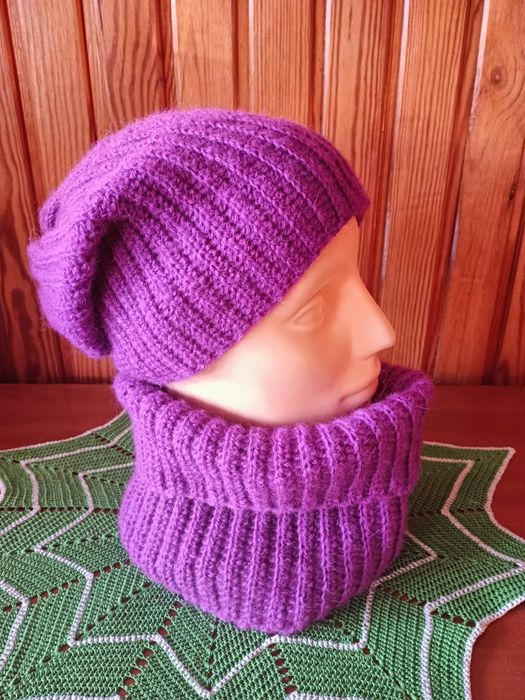 Handmade Czapka + komin CYKLAMEN