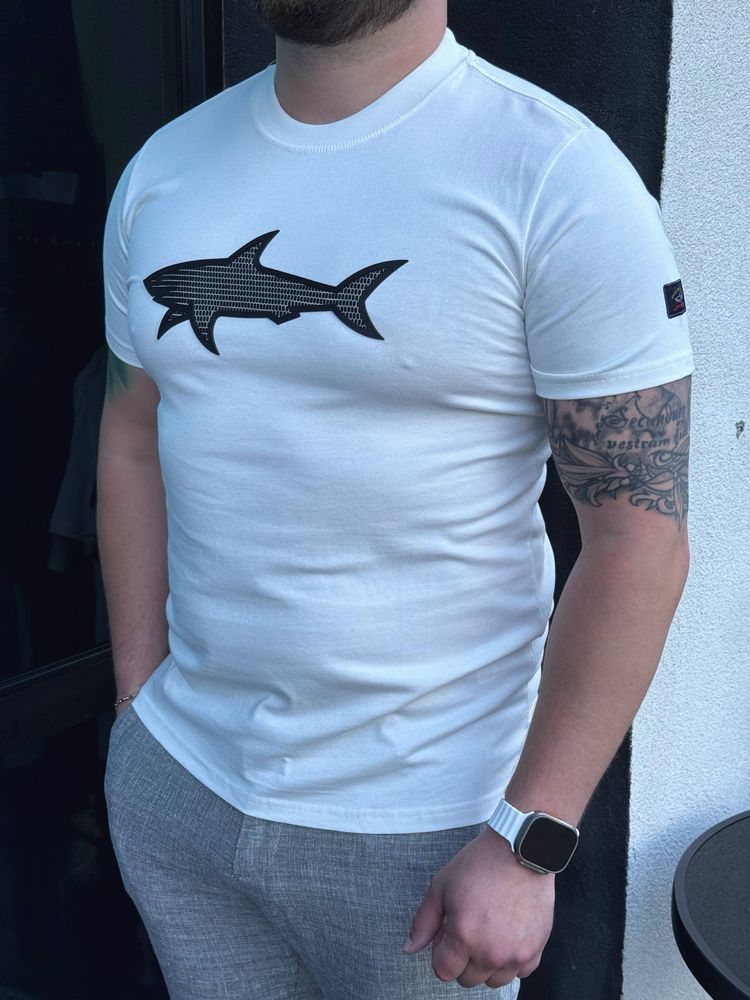 КИЇВ Чоловіча футболка Paul Shark,Boss S,M,L,XL,2XL чорна/біла ШОУРУМ