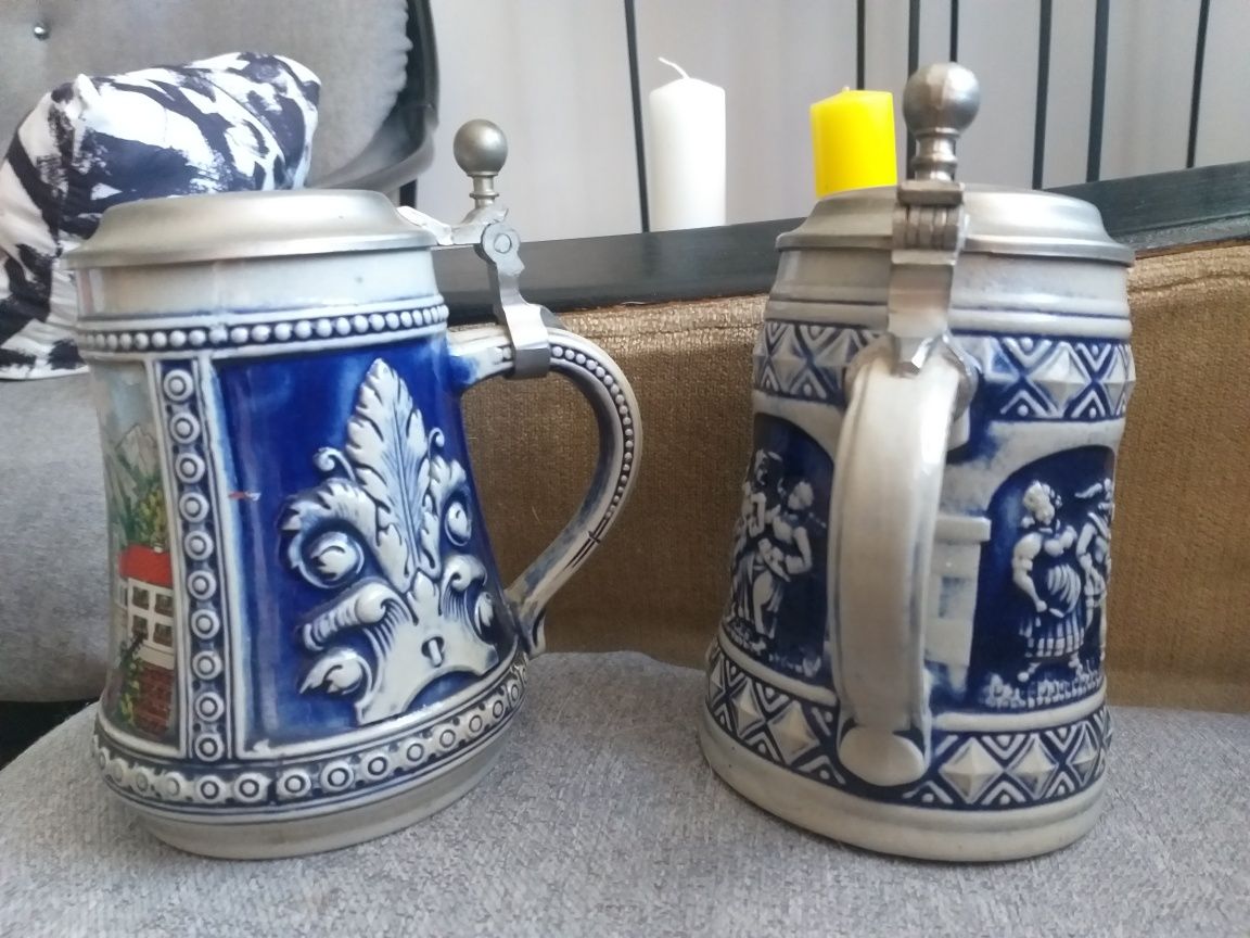 Dwa stare,ceramiczne,niemieckie kufle z sygnaturą