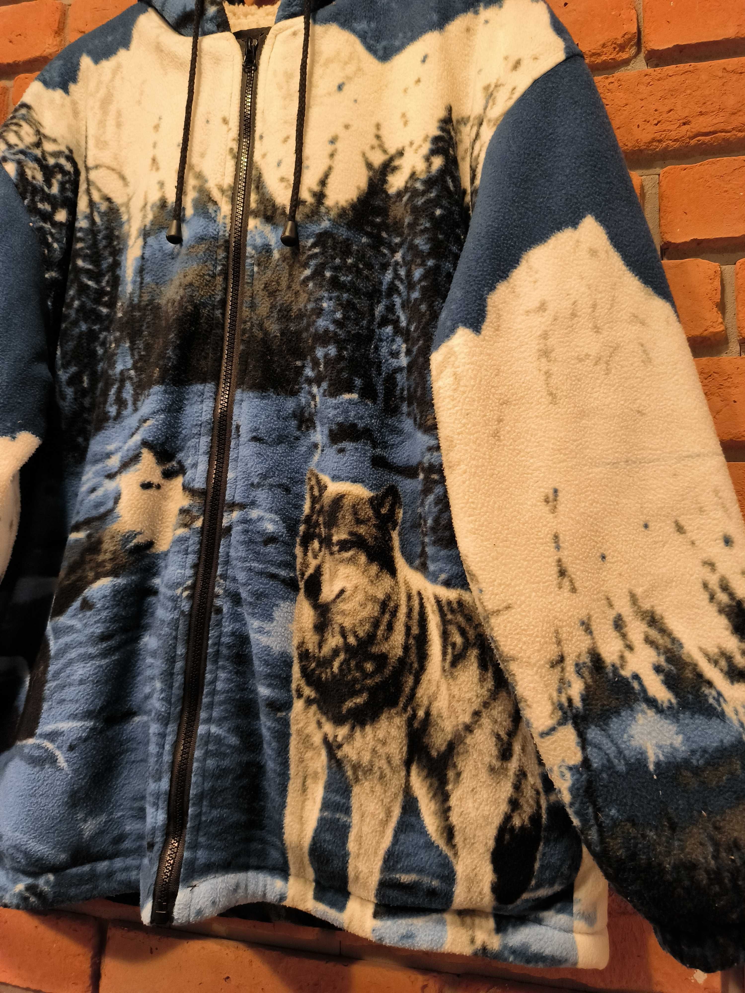 Vintage Bluza Polarowa Kurtka Gruba Ciepła Zimowy Wilki Natura Simran