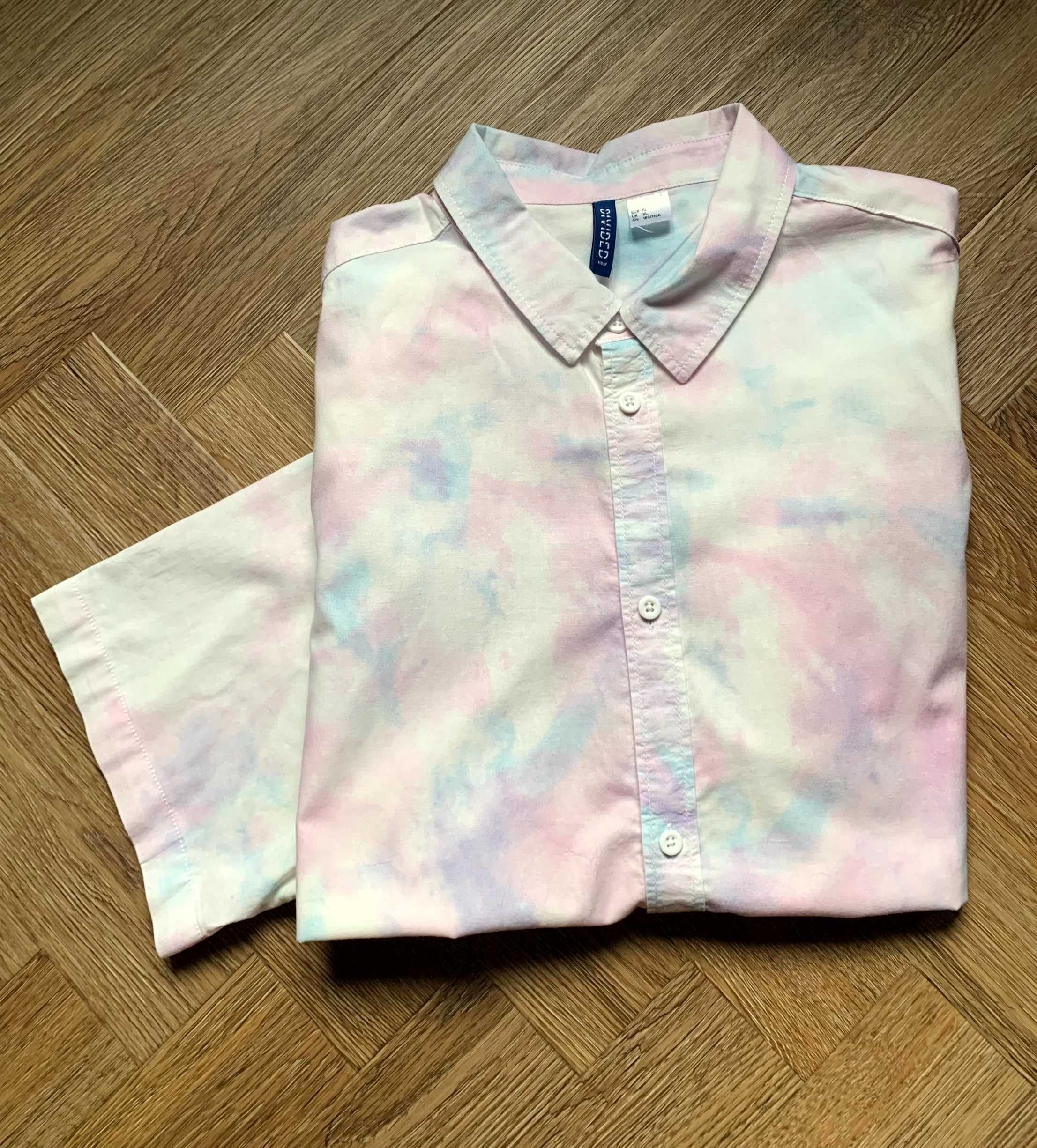 H&M Divided pastelowa koszula tie-dye krótki rękaw 100% bawełna XL DB