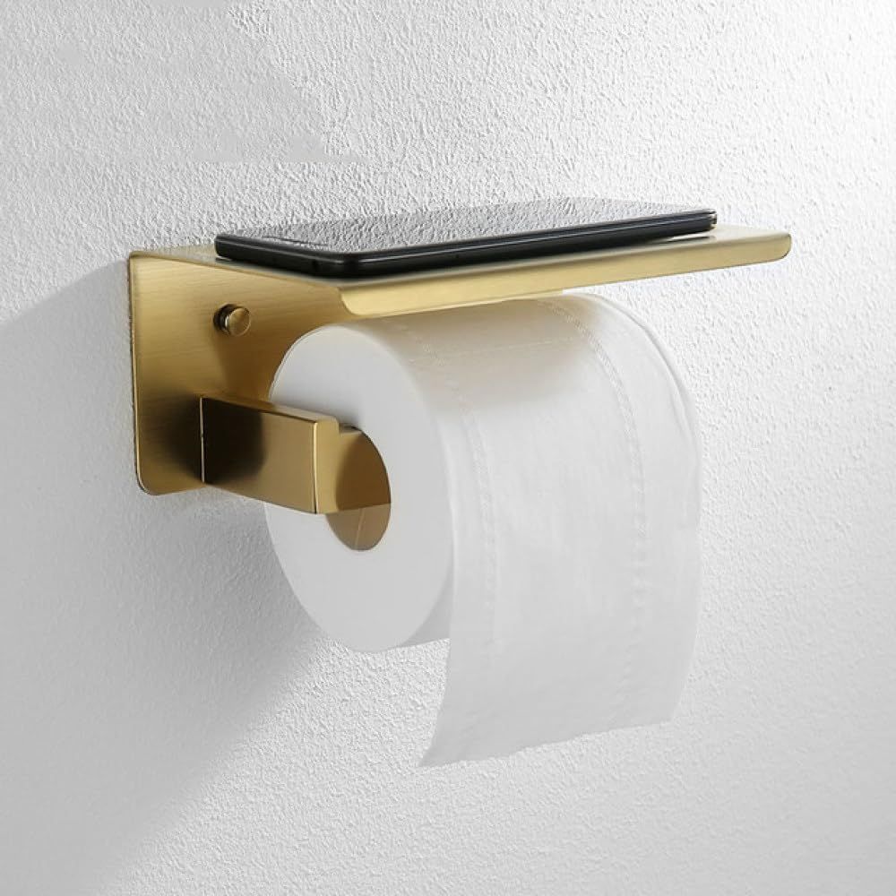 Uchwyt Papier Toaletowy Półka Stal Złoty Wieszak Łazienka Ścienny