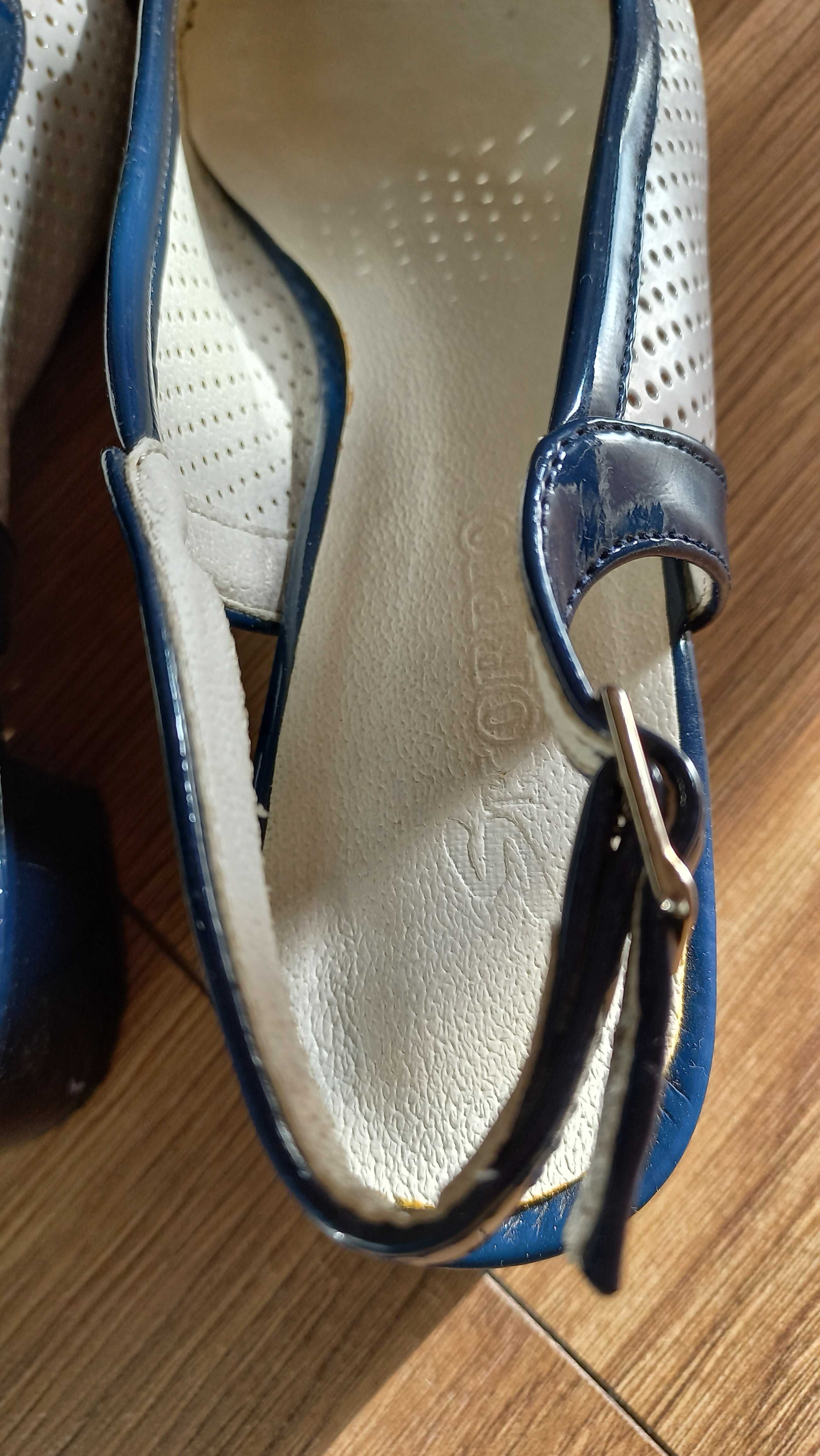 Buty damskie ze skóry sandałki r.38 słupek  baleriny