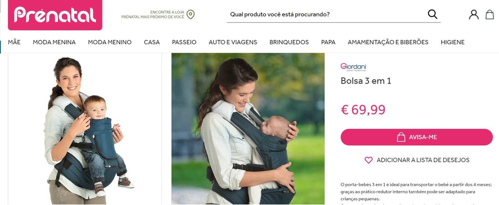 Marsúpio 3 em 1 da marca Prénatal