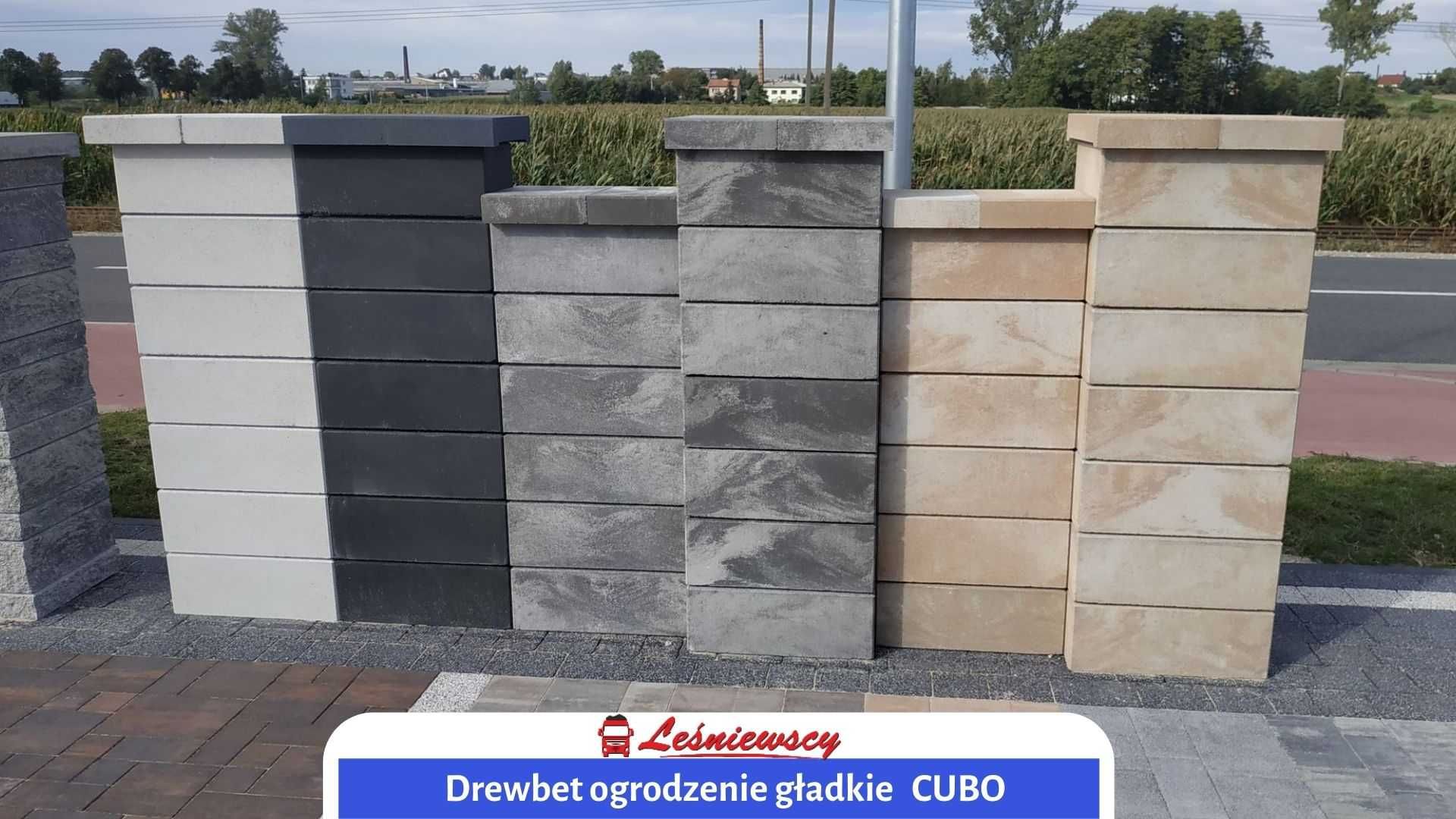 DREWBET Nowoczesny pustak ogrodzeniowy GŁADKI CUBO szaro-biały OD RĘKI