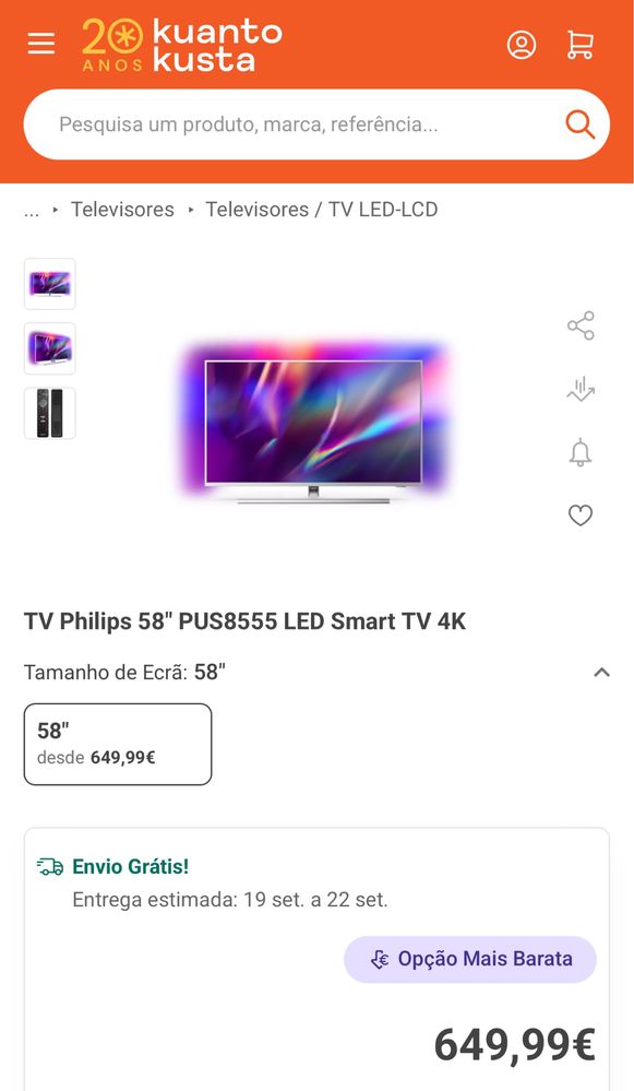 TV Philips 58" PUS8555 LED Smart TV 4K 2021