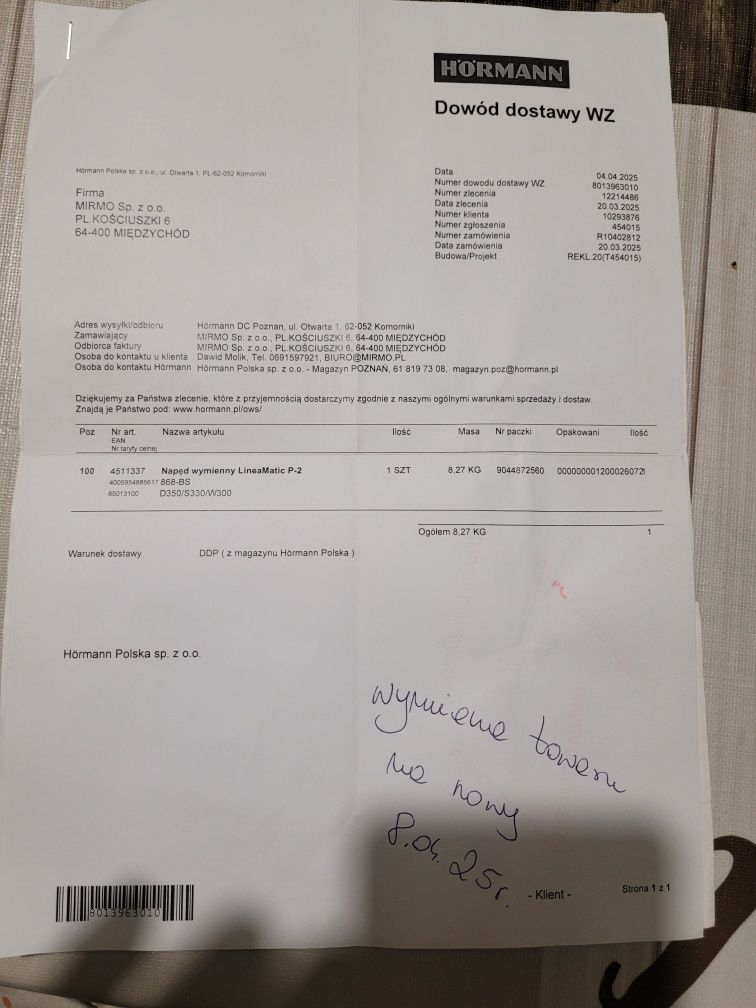 Napęd do bramy hormann linea matic P z pilotami