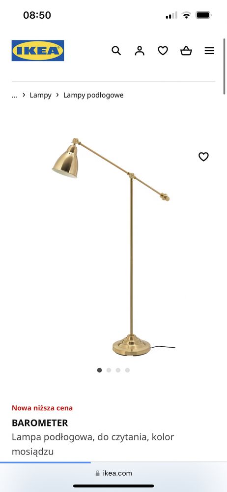 Złota stojaca lampa ikea