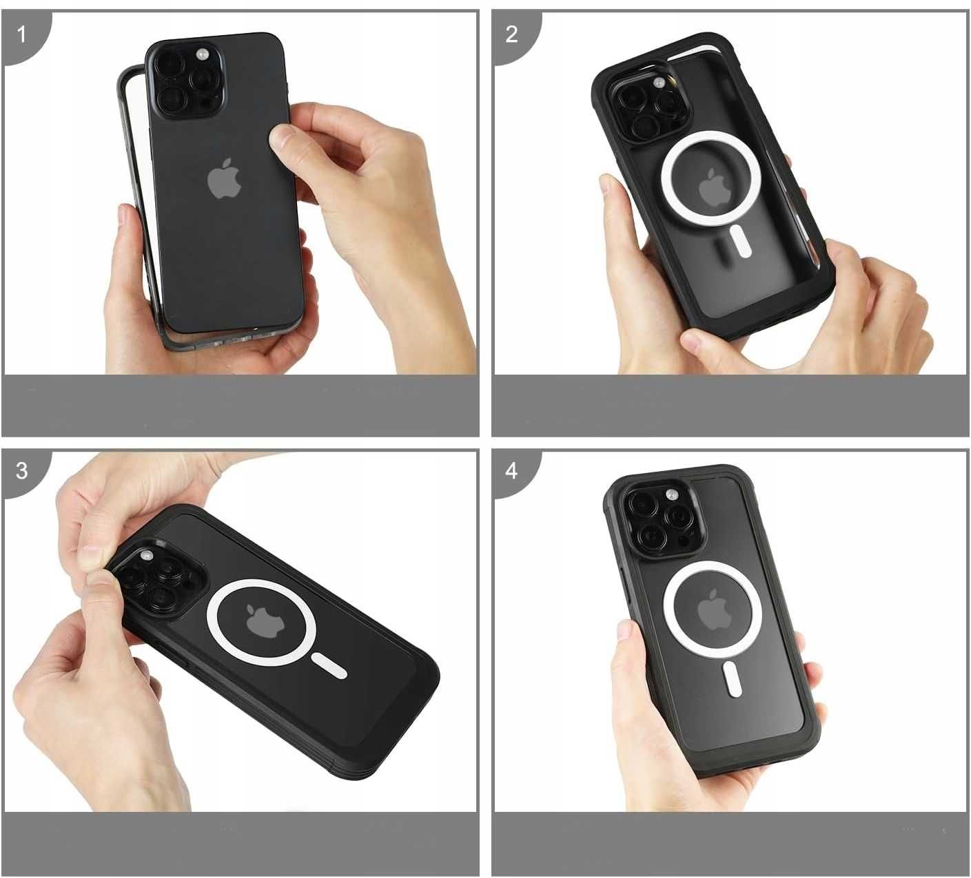 CENHUFO iPhone 15 Pro Max pancerne etui magsafe 360 + 2X szkło aparat