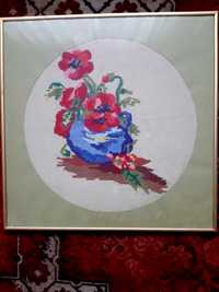 Obraz ręcznie wyszywany "Maki" 40 cm x 40 cm