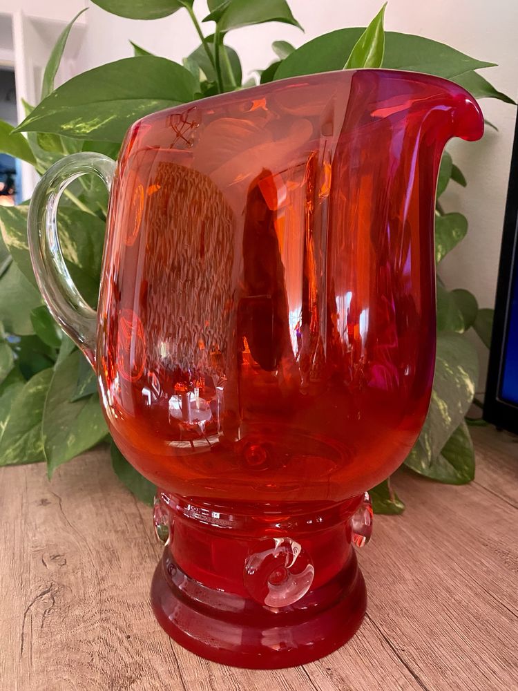 Duży wazon dzbanek czerwone szkło Huta Ząbkowice