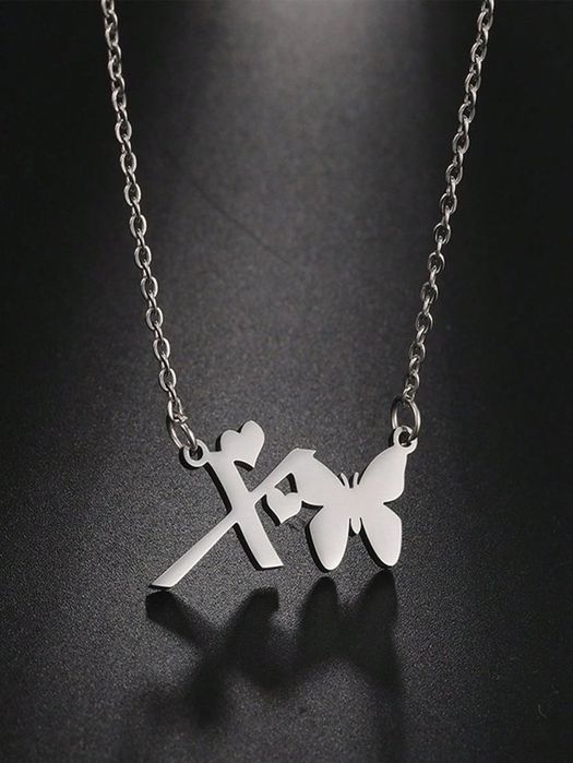 Срібна підвіска з буквою вашого імені з метеликом, подвеска, кулон