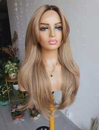 Długa peruka blond mix 3D odrost Kim karmell