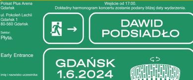 1 bilet na koncert Podsiadło Gdańsk 1.06. 2024 r. płyta Early Entrance