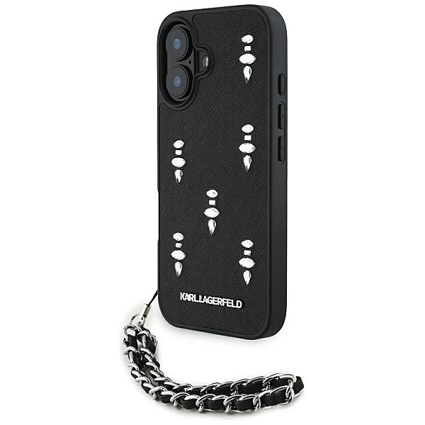 Etui Karl Lagerfeld Saffiano Crystals w/Chain na iPhone 16 - czarne