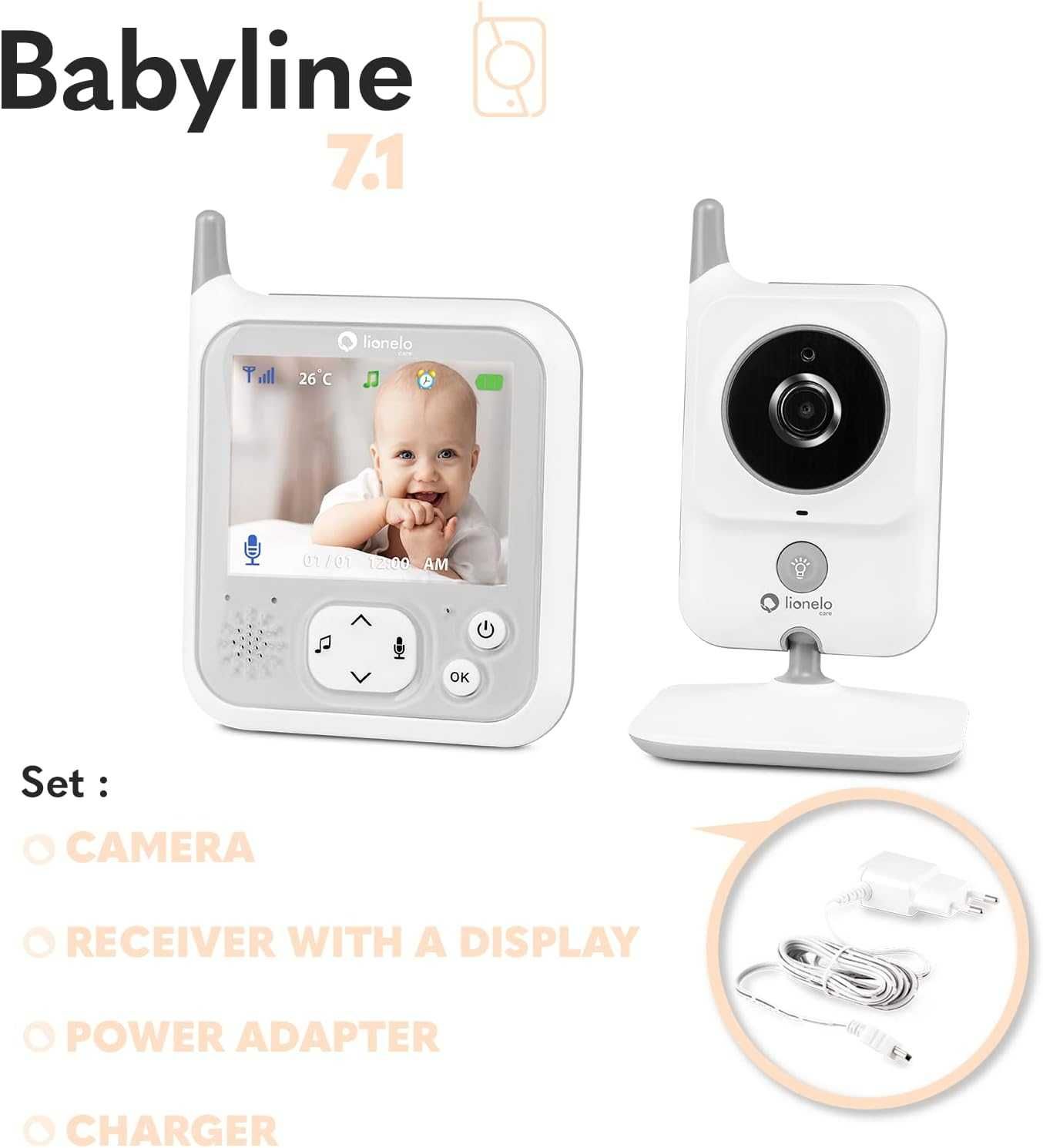 Elektroniczna Niania Lionelo Babyline 7.1 Kołysanki Alarm Tryb Nocny