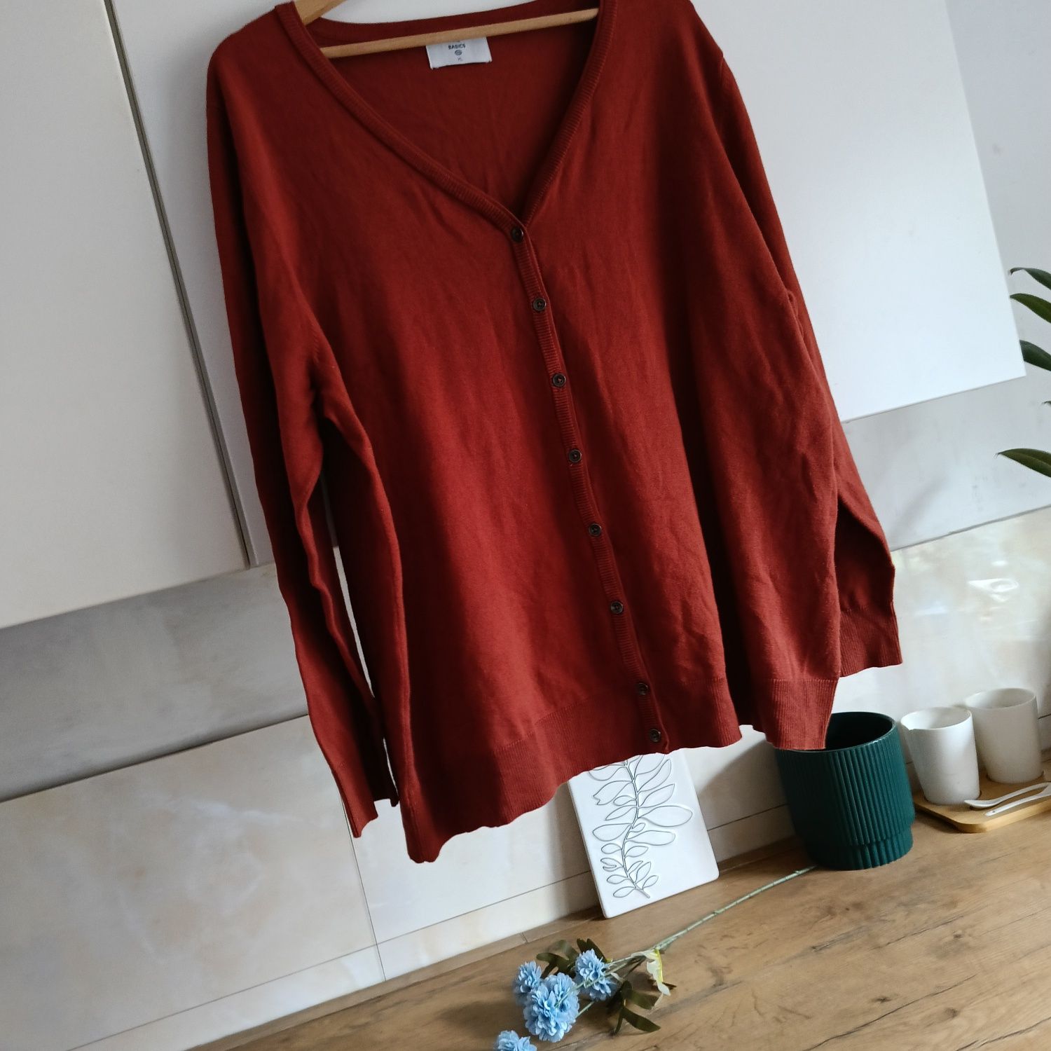 C&A Basic 7XL ceglany sweter damski rozpinany na wiosnę lato do biura