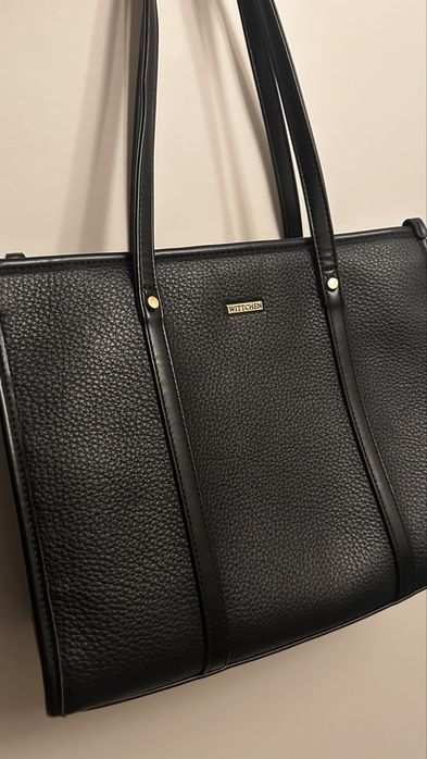 Czarna duża torebka wittchen na ramię kuferek shopperka ekoskóra