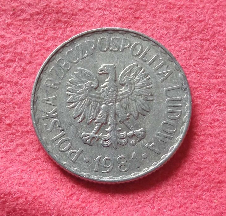 1 zl z PRL-u, z roku 1981 ze znakiem MW