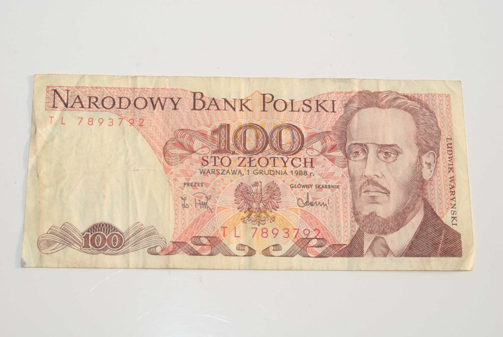 Stary banknot 100 złotych Waryński 1988 antyk