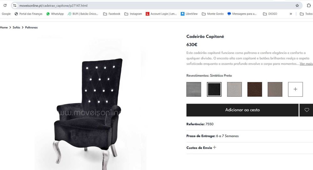 Cadeirão Capitoné em VELUDO