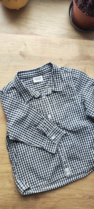 Piękna elegancka koszula chłopięca 74 80 w kratkę krata granatowa