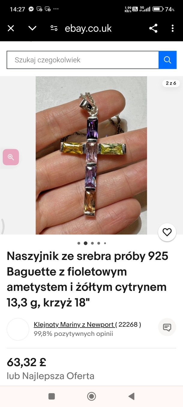 Zawieszka krzyżyk - srebro 925 - vintage