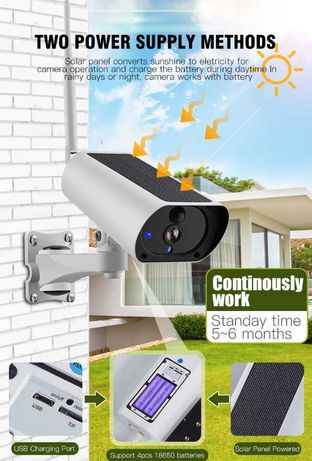 Câmara Vigilância WI-FI Sem Fios • Solar + Bateria • FULL HD •