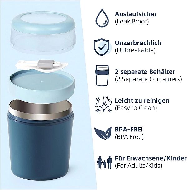 Kubek na lunc, musli izolowany kubek na jogurt z łyżką do pracy 750 ml