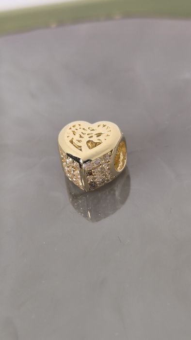 Nowy złoty charms do bransoletki typu Pandora serce drzewko cyrkonie